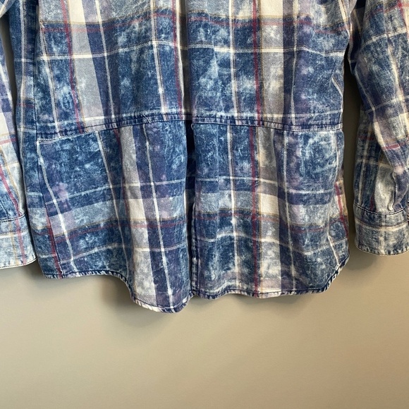 Tribal Jeans Women's Blue‎ Acid Wash Plaid Long Sleeve Button Up Shirt Size Med - Picture 7 of 15